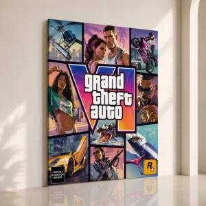 Quadro Decorativo Gamer GTA VI GTA 6 Grand Theft Auto VI Capa do Jogo Arte Alta Qualidade Para Quarto Gamer Homem Mulher
